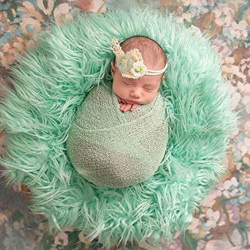 29.5x19.7 inch Newborn Photo Props Faux Fur Soft Baby Boy Girl Photo Blanket Studio Backdrop Photo Mat (9 Mint) - color: 9 Mint