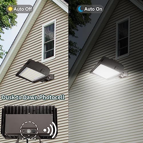 kadision 150W LED Flood Light with Dusk-to-Dawn Photocell, 150W/100W/75W Adjustable 130lm/W 5000K Daylight 100-277V IP65 Waterproof, Trunnion Mount LED Parking Lot Light, ETL Listed - size: 1-Pack
