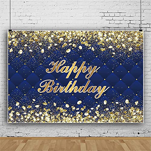 Renaiss 5x3ft Happy Birthday Backdrop Banner Royal Diamonds Gold Blue Photography Background for Men Women 30th 40th 50th 60th 70th 80th Birthday Party Decor Glittering Navy Bday Photo Booth Props - color: Bday-B, size: 5x3ft