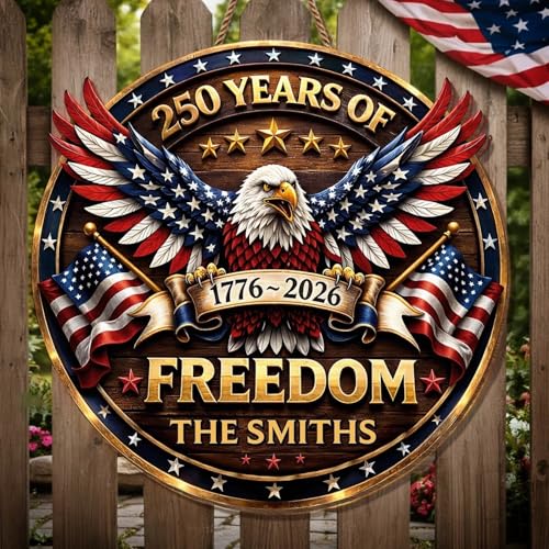 Personalized 250th Anniversary Patriotic Wood Wreath Door Sign 1776-2026, Custom Family Name Round Door Hanger, Independence Decor, Decoration Gifts, Gift For Mom, Dad, Brother, Family /4 - color: Design 04