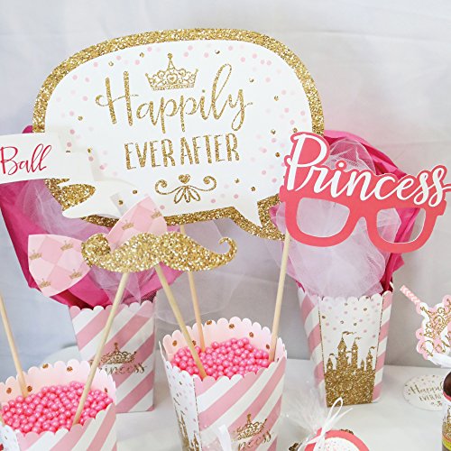 Big Dot of Happiness Little Princess Crown - Pink and Gold Princess Baby Shower or Birthday Party Photo Booth Props Kit - 20 Count