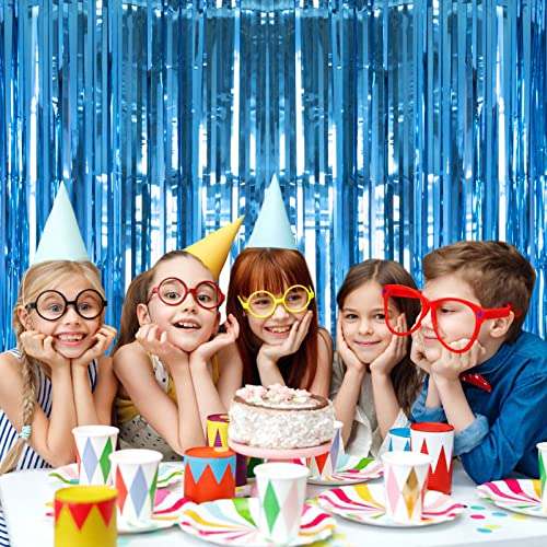 2 Pack Lake Blue Foil Fringe Curtains Tinsel Backdrop, 3.2Ft x 8.2Ft Metallic Tinsel Photo Booth Backdrop Curtains for Birthday Background Wedding Engagement Bridal Shower Bachelorette Decorations - color: Metallic Blue