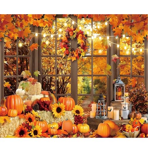 Fall Backdrop Fabric 10x8ft Autumn Scenery Through French Window Photo Background for Photography Fall Festival Thanksgiving Day Backdrop Portrait Shoot Studio Photo Booth Props - color: Fall Window 01