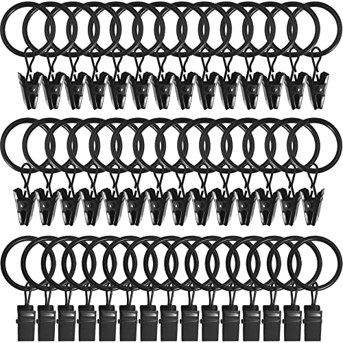 WeeksEight 100 Pack Black Curtain Rings with Clips, Curtain Hooks Hangers Clip Rings for Hanging Drapes Bows Hat, Drapery Rings 1 in I D, Fits up to 5/8 in Diameter Curtain Rod. - color: Black, size: 1" I D Set of 100