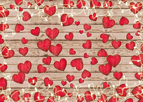 Vintage Rustic Wood Glitter Glow Red Love Heart Valentine's Day Theme Photography Backdrop Wedding Anniversary Bridal Shower Mother's Day Photo Background Couple Studio Shoot Props Supplies 7x5ft - size: 7x5 FT