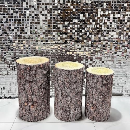 NIVIUS PHOTO Simulated Tree Stump Spandex Pillar Cover for Metal Cylinder Pedestal Stands - 3 Pieces - Covers Only, Stands are not Included (NO-229) - color: No-229