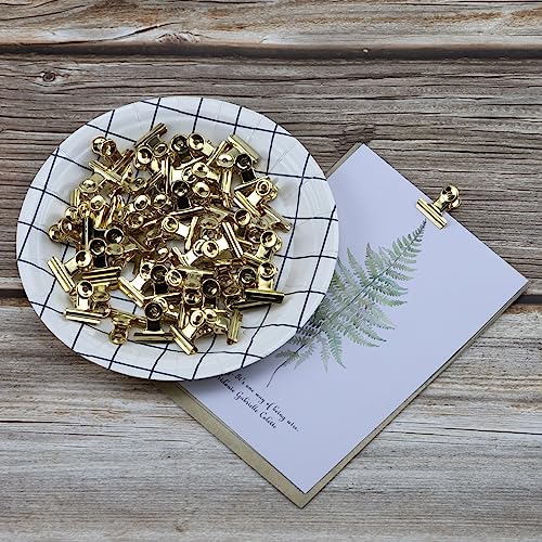50 Pcs Gold Metal Hinge Clips Small Bulldog Clips Hinge Binder Clips Mini Clamps Metal Binder Clip Bulldog Binder Paper Clips for Hanging Photos, Office, Paper, Price Tags
