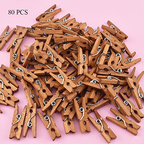 HAHIYO Brown Wooden Clothes Pins Clothespins Mini Aviod Fall Apart 1 Inches Length 80 Pack Strong Springs No Rust No Discoloration for Laundry Bathroom DIY Craft Photos Food Opened Bags - size: Brown 1 inches 80 Pack