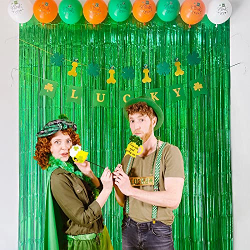 Green Tinsel Curtain Backdrop for Masters Golf Party Decorations – Melsan 3.2 ft x 8 ft Metallic Foil Fringe Curtains for Irish Party, Jungle Birthday, Dinosaur, Photo Booth Party Decor - 2 Pack - color: Green