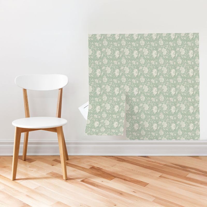 Main Street Peel and Stick Wallpaper Eco-Friendly Sheets 12 Pack, 11 X 16 Inch Block Print Floral Design, Wall Mural for Home Decor, Removable Wall Decor Wallpaper Peel and Stick for DIY Projects - style: Block Print Floral