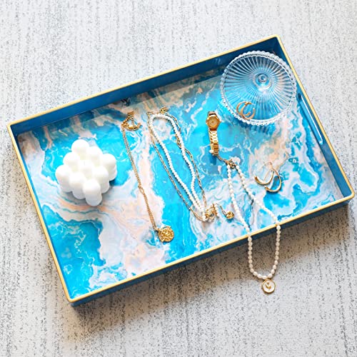 Spsyrine Serving Tray, Plastic Rectangular Coffee Table Tray with Handles, Marble Decorative Tray for Living Room, Ottoman, Bathroom Decor. 15.6” X 10.2" HSRE - color: Hs04re