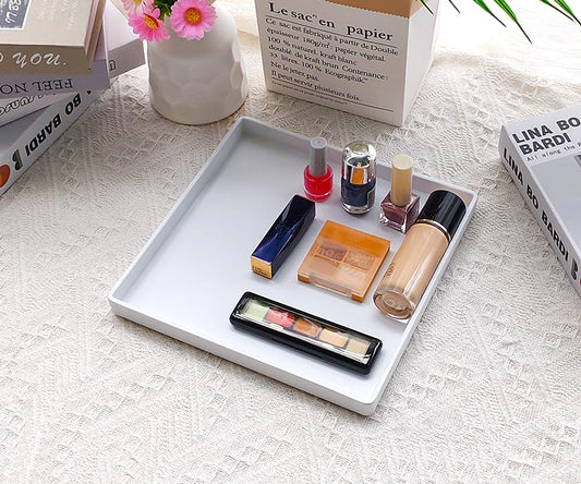 Small Square Serving Tray (9 inch), Durable White Tray for Desserts & Organization, Lightweight for Coffee, Drinks, Party, Seasoning, Perfume and Display. - color: White - 1 Tray, size: 9" x 9" x 0.8"