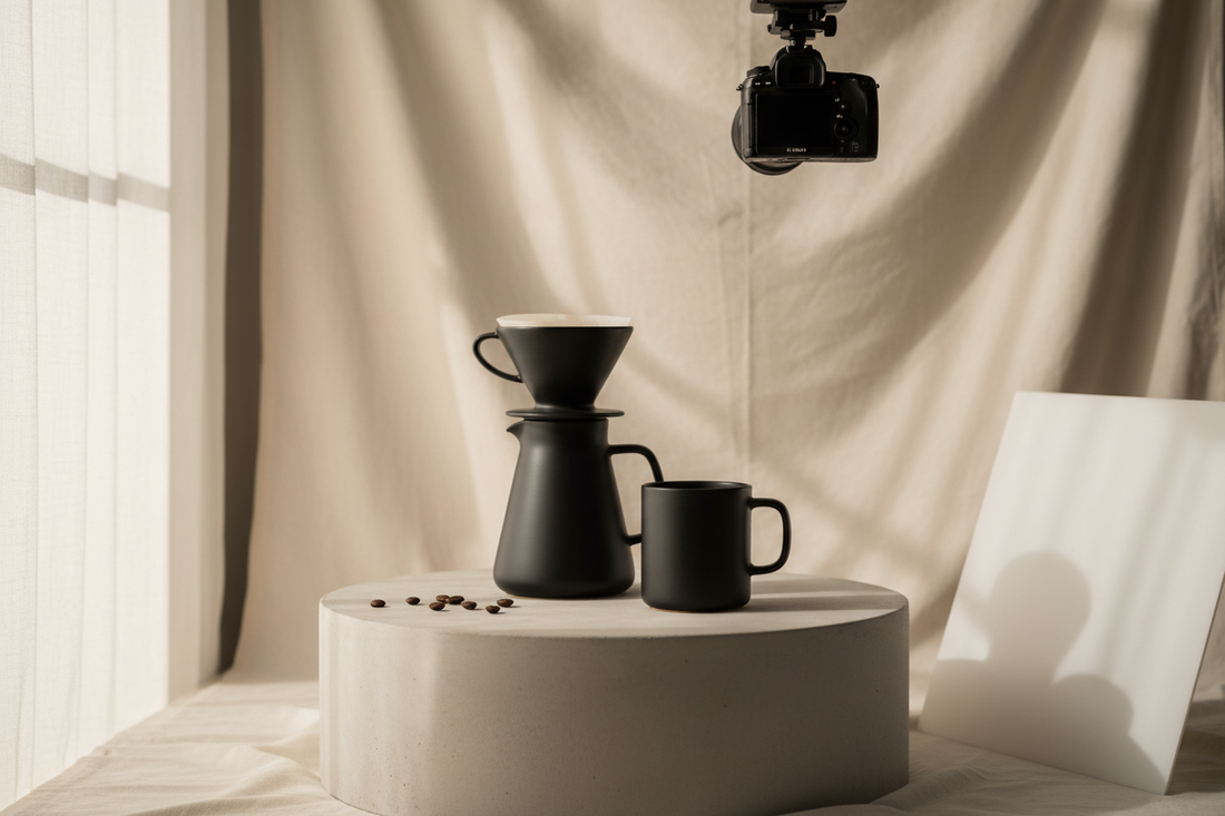 A clean product photography setup with soft natural light and a minimal backdrop, creating a high-quality and professional look.