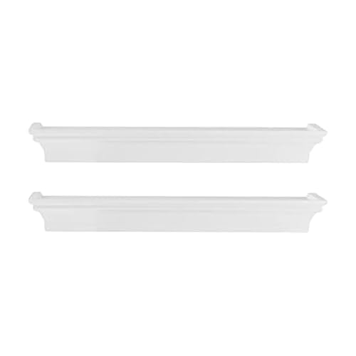 MELANNCO Floating Wall Shelves, Set of 2 White MDF Traditional Shelf, 14 Inch Display Ledge with Raised Edge for Pictures, Books, and Home Décor - color: White, size: Set of 2 (14 Inch), style: Arlington