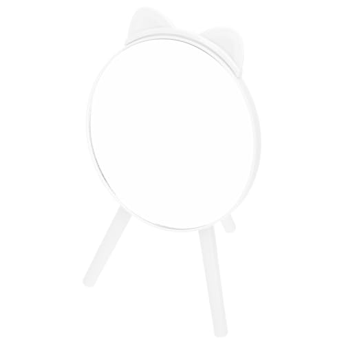 Cat Ear Makeup Mirror with Tripod Stand and Comb, White Desktop Cosmetic Mirror, Fashionable Vanity Table Decor and Photo Prop