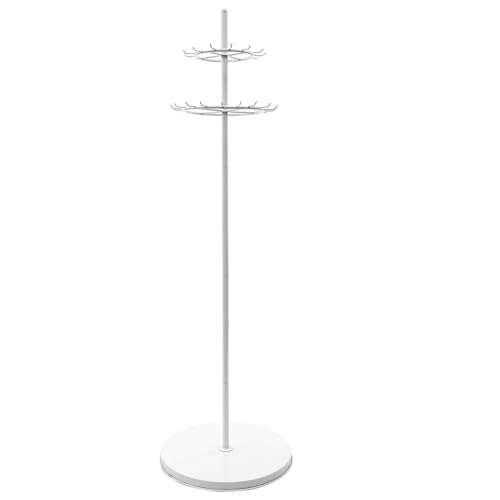 66.1 Inch Tie Rack Belt Display Shelf, 360° Rotation Floor Standing Belt Hanger 2 Tier Retail Scarf Stand Jewelry Necklaces Organizer Shawls Purse Shelf for Clothing Store Home (White) - color: White