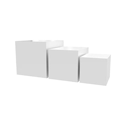 2 Pack Acrylic Display Riser Boxes 3 Piece White Retail Product Riser No Lid with Hollow Bottom 4", 5", 6" High Nesting Bins One Open Side Merchandise Storage Box by Marketing Holders - size: Set of 3 White