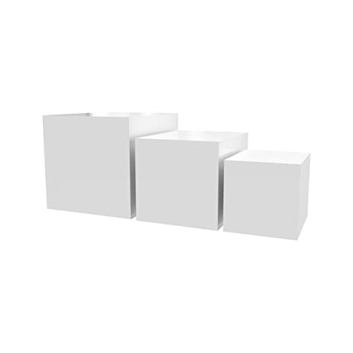 2 Pack Acrylic Display Riser Boxes 3 Piece White Retail Product Riser No Lid with Hollow Bottom 4", 5", 6" High Nesting Bins One Open Side Merchandise Storage Box by Marketing Holders - size: Set of 3 White