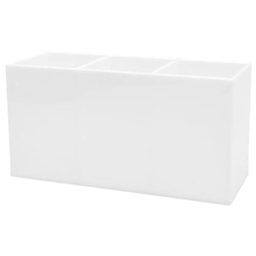 Cerpourt White Makeup Brush Organizer,Acrylic Cosmetic Brushes Storage Holder with 3 Slots,Pencil Pen Holder for Desk,Desk Organizer and Accessories for Vanity - color: White