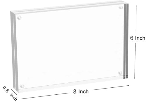 Meetu 5 Pack Acrylic Picture Frame 6x8,Clear Freestanding Double Sided 20mm Thickness Frameless Magnetic Photo Frames Desktop Display with Gift Box Package - size: 6x8“(5 Pack)