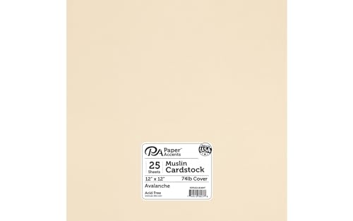 PA Paper Accents Textured Cardstock 12" x 12" Avalanche, 74lb colored cardstock paper for card making, scrapbooking, printing, quilling and crafts, 25 piece pack - color: Avalanche