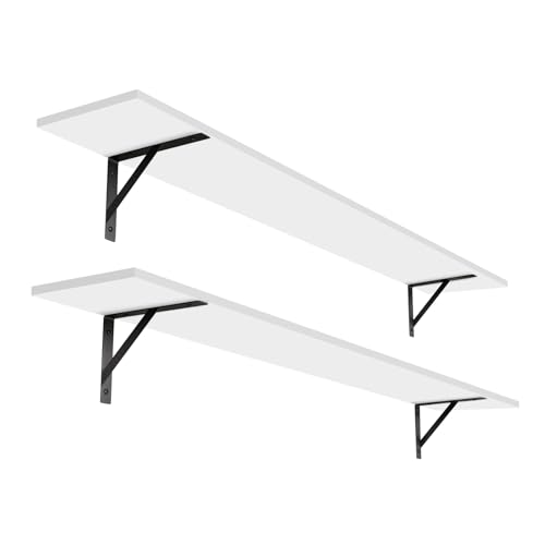 DINZI LVJ Long Wall Shelves, 55.1Inch Wall Mounted Shelves Set of 2, Extra Large Floating Storage Ledges with Sturdy Metal Brackets for Living Room, Bathroom, Bedroom, Kitchen, White - color: White, size: 55.1 Inch