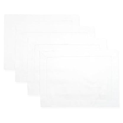 D'Moksha Homes White Linen Placemats Set of 4 - Classic Hemstitch Placemats 14 x 19 Inch - 100% Pure Linen Table Mats for Spring - Handcrafted and Machine Washable - color: 09 - White