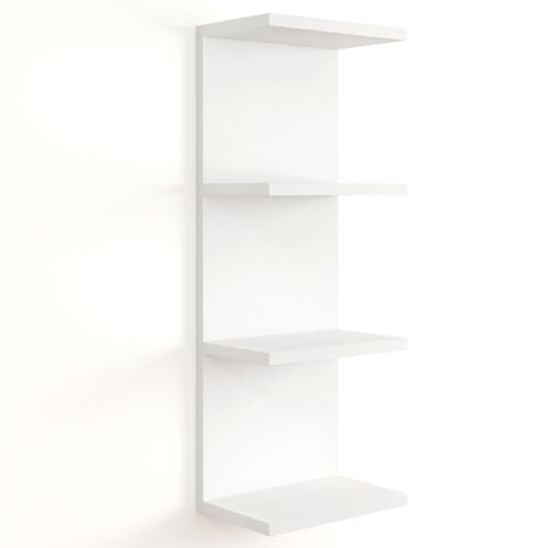 Fun Memories 4 Tier Wall Shelf Unit, Vertical Floating Shelf, Wall Mount Lack Shelving Home Decor Organizer Tall Tower Design Utility Shelving for Bedroom Living Room, White - color: Modern White, size: 4 Tier - Large - 1P | 32"Height