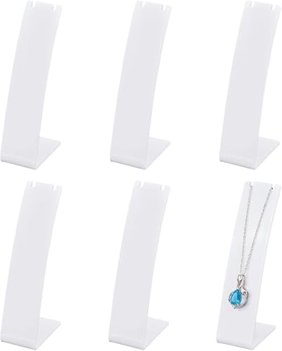 FINGERINSPIRE 6 Pcs Plastic Necklace Stand 4.3 Inch Height, White L-Shape Pendant Display, Mini Jewelry Holder for Earrings, Marketing Showcase, Dangling Slant Back Display