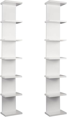 2 Pack 7 Tier Wall Shelf Unit - Lack Floating Shelf, Compact Display Floating Shelf, Vertical Column Wall Decor Mount Floating Storage Organizer Tall Tower Shelf for Bedrooms, Living Rooms - color: 2 Pack 7-tier （white）