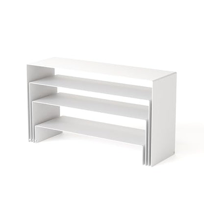 White Matte Metal Display Stand,8 Pcs 2 Set Display Risers, Metal Rectangular Display Shelf Holders for Showcase, Dessert, Perfume, Vendor Events, Cupcake Stands, Toys Display Shelves ( 8Pcs-White, 7”L~8”L~9”L ) - color: 8Pcs-White