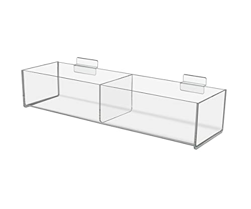 Slatwall Acrylic Retail Tray 16 Inch Wide x 4.75 Inch Deep Double Compartment Clear Product Merchandise Storage Organizer for Businesses and Shops by Marketing Holders - size: 2 Sections