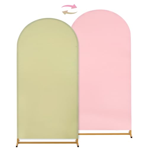 Arch Cover 6ft Double-Sided Arch Backdrop Cover Spandex Wedding Arch Stand Cover for Party Birthday Baby Shower Bridal Gender Reveal Boy or Girl Decoration(Double Color,Pink&Green) - color: Green+Rose Pink, size: 2.6ftx6ft