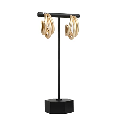 Black Metal Earring T Bar Stand, Single small earring hanger display, Retail earring holder for show, Jewelry earring organizer for Online store Photography【Black-Hexagon Base Height 5.3"】 - color: Black, size: High