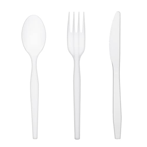Party Essentials Medium Weight Plastic Cutlery Combo Set, Includes Knives/Forks/Spoons, 300 Pieces/100 Place Settings, White - color: White