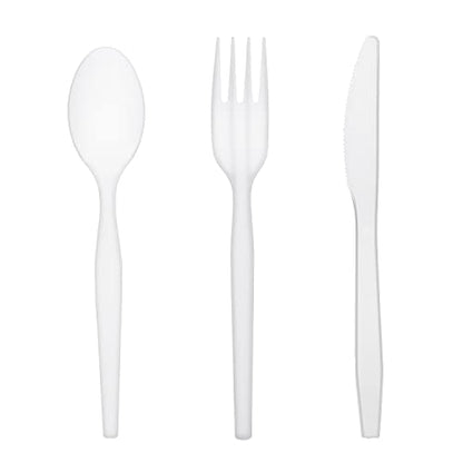 Party Essentials Medium Weight Plastic Cutlery Combo Set, Includes Knives/Forks/Spoons, 300 Pieces/100 Place Settings, White - color: White