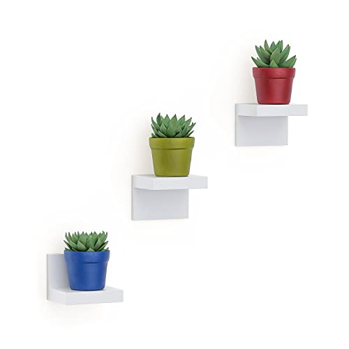 RICHER HOUSE 3-Pack Small Floating Shelves for Wall, 4 Inch Plastic Display Ledges for Mini Decor, Compact Style Small Wall Shelf with 2 Types of Installation - color: White - 3 Pcs