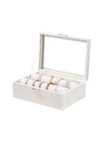 Bracelet Holder Organizer Box, Jewelry Storage Case with 2 Rods, Bangle Watch Display Tray for Women Girls (Beige) - color: Beige