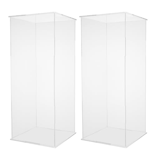 2Pcs Acrylic Display Cube Pedestal, Art Sculpture Stand, Acrylic Flower Stand, Clear Display Flower Tower, Dessert Cake Table Display Pillars for Wedding, Birthday, Banquet Parties Decor (9.84 × 9.84 × 23.62in) - size: 9.84 × 9.84 × 23.62in