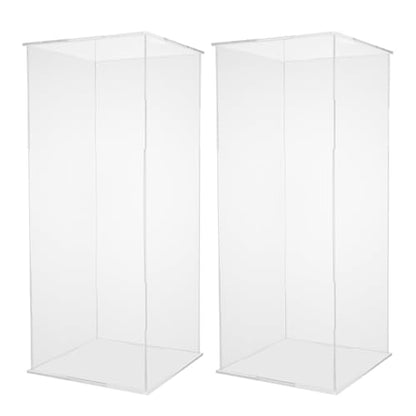 2Pcs Acrylic Display Cube Pedestal, Art Sculpture Stand, Acrylic Flower Stand, Clear Display Flower Tower, Dessert Cake Table Display Pillars for Wedding, Birthday, Banquet Parties Decor (9.84 × 9.84 × 23.62in) - size: 9.84 × 9.84 × 23.62in