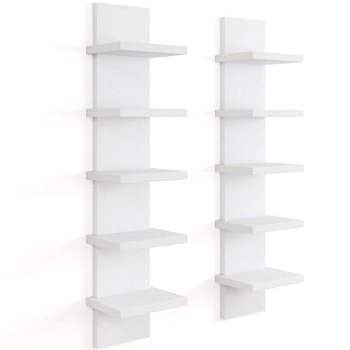 5 Tier Wall Shelf Unit, Decorative Wall Mount Vertical Shelving, Floating Storage Home Decor Organizer Tall Tower Design Utility Shelving Bedroom Living Room, Modern White 2Pack - color: Modern White, size: 5 Tier - Standard - 2P | 31"Height