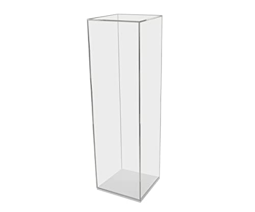 Marketing Holders Tall Pedestal Display Box with White Base 12" x 12" x 40" Acrylic Lucite Display Cube Art Sculpture Stand Trinkets Collectibles - color: 12" X 12" X 40" Clear With White Base