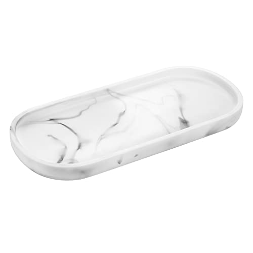 Luxspire Bathroom Vanity Tray Countertop, 10" Marble Tray for Kitchen Counter, Resin Oval Tray for Soap Dispenser and Toilet Tank, Decorative Trays for Perfume, Jewelry, Small, Faux Marble White - color: Marble White, style: Small