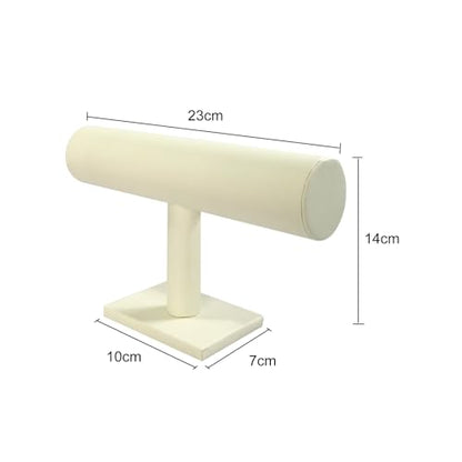 Jewelry Organizer Stand for Women - T-Bar Bracelet, Watch & Hair Tie Storage Display Rack with Travel-Friendly Design(White PU Leather) - color: White PU Leather