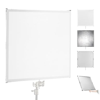 NEEWER Light Diffusion Panel Scrim Kit with Silver/White Reflector Film 35"x35" Foldable Frame with 5/8" Baby Pins Handle for C Stand 3 in 1 Diffuser for Studio Portrait Product Photography, SF9090F - size: 35"x35"