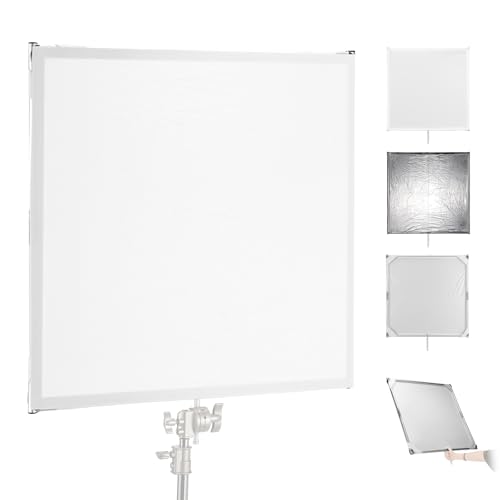 NEEWER Light Diffusion Panel Scrim Kit with Silver/White Reflector Film 35"x35" Foldable Frame with 5/8" Baby Pins Handle for C Stand 3 in 1 Diffuser for Studio Portrait Product Photography, SF9090F - size: 35"x35"