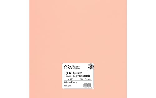 PA Paper Accents Muslin Cardstock 12" x 12" White Plum, 73lb colored cardstock paper for card making, scrapbooking, printing, quilling and crafts, 25 piece pack - color: White Plum