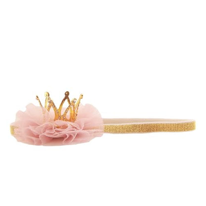 Nishine 1.3"x1.3" Mini Baby Girl Tulle Crown Headband Toddler Princess Crown Tiaras Birthday Photography (Gold, Elastic) - color: Gold