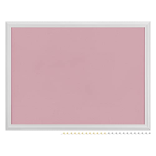 Navaris Framed Fabric Bulletin Board - 18 x 24 inches Plush Jewelry Organizer Pinboard for Wall - Memory Memo Pin Board - Rose with White Frame - color: White / Pink