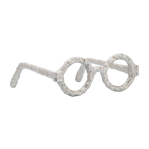 Round Glasses Decorative Object – Aluminum Sculpture Modern Home Decor Ornament – Shelf Styling & Coffee Table Decor for Bathroom, Office & Living Room – 7"x3", Silver - color: Silver Round